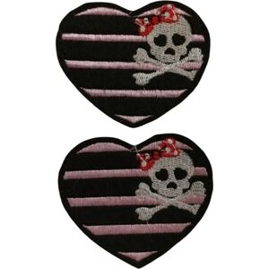 🔥2 Heart Goth Skull Bow Iron-On Patches